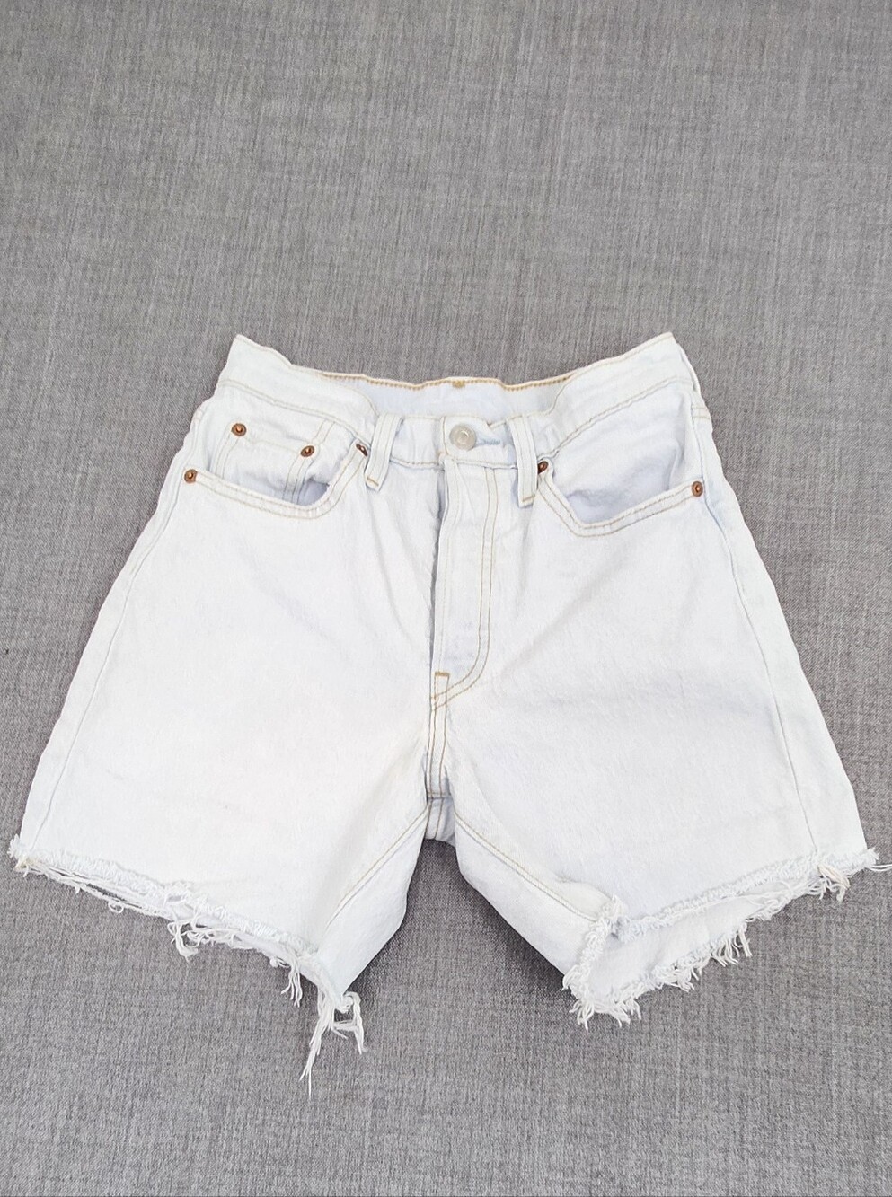 Levis 501 Button Fly Cut Off Style Distressed Cotton Blend Denim Jean Shorts 24